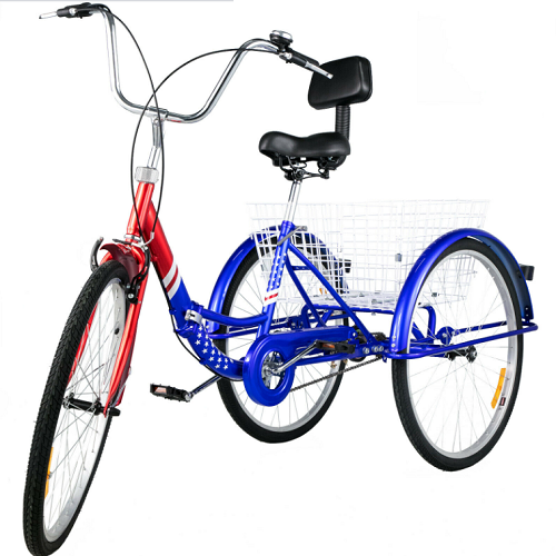 Foldable 24"/26" 1/7-Speed Adult Trike Tricycle 3-Wheel Bike w/Basket