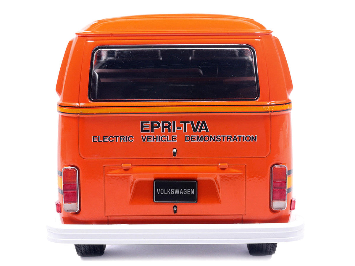 1978 Volkswagen Type 2 Bus "Elektrotransporter" Orange with Yellow Stripes 1/18 Diecast Model by IXO Models IXO