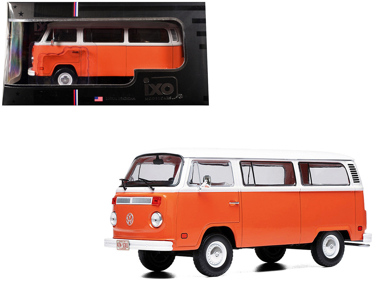 1974 Volkswagen T2 Bus Orange and White 1/24 Diecast Model by IXO Models-0