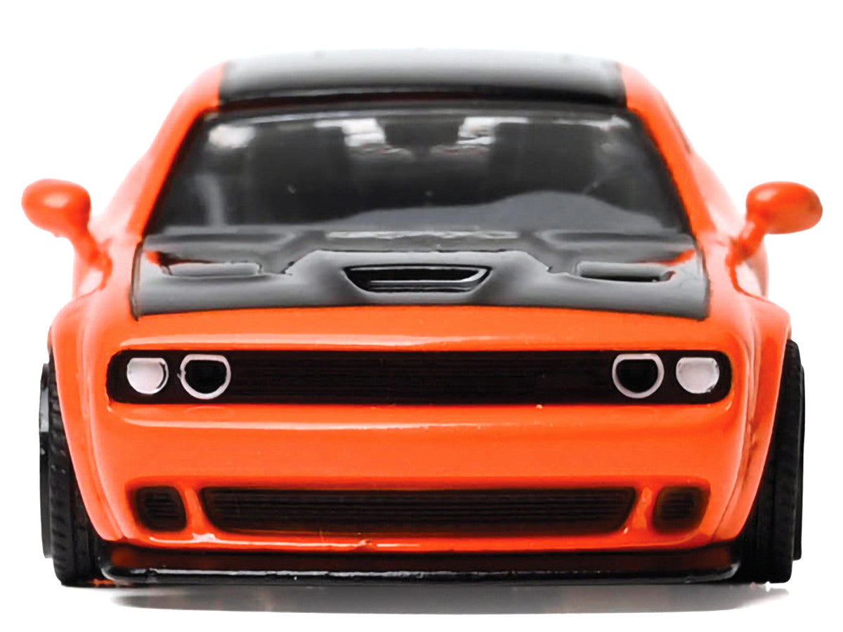 2018 Dodge Challenger SRT Hellcat Go Mango Orange with Matt Black Hood and Top 1/64 Diecast Model Car by IXO Models IXO