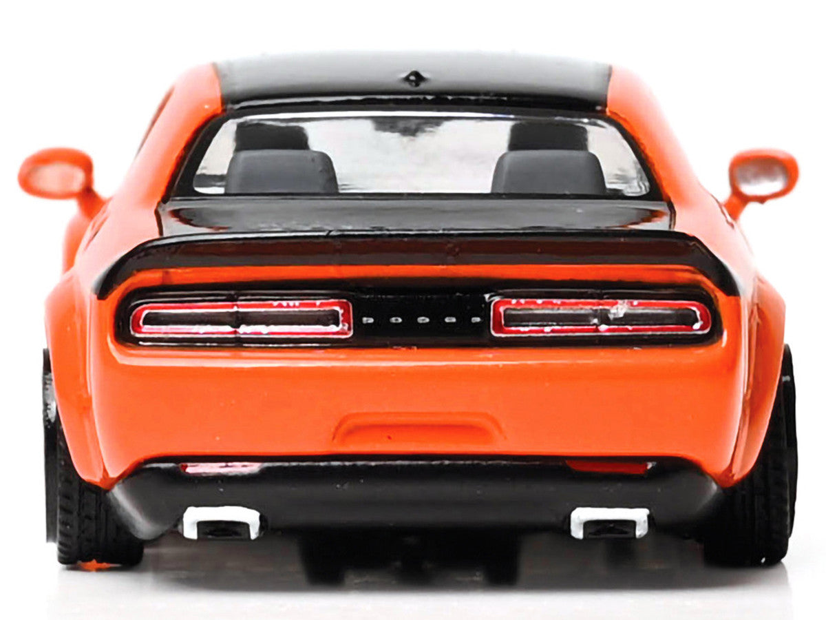 2018 Dodge Challenger SRT Hellcat Go Mango Orange with Matt Black Hood and Top 1/64 Diecast Model Car by IXO Models IXO