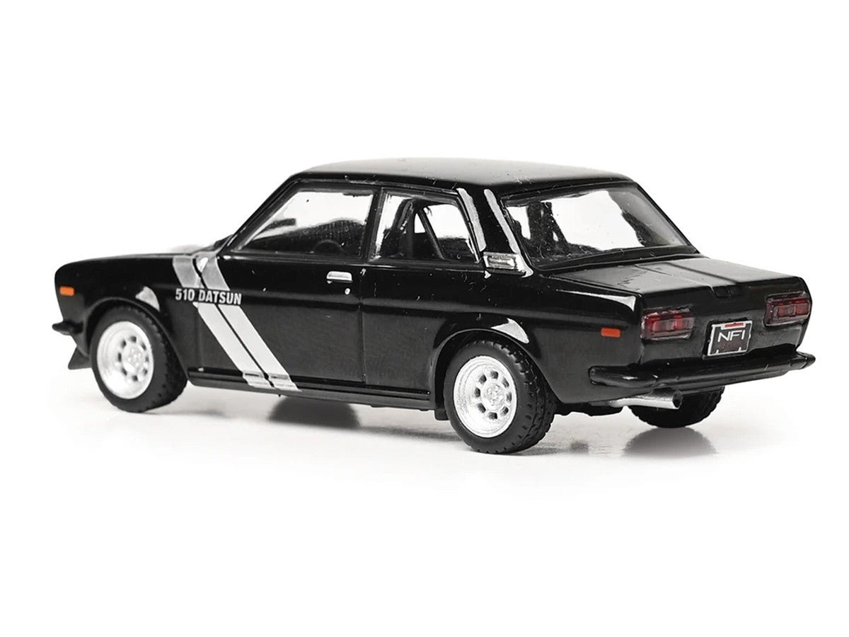 1971 Datsun 510 Black with Silver Stripes 1/64 Diecast Model Car by IXO Models IXO