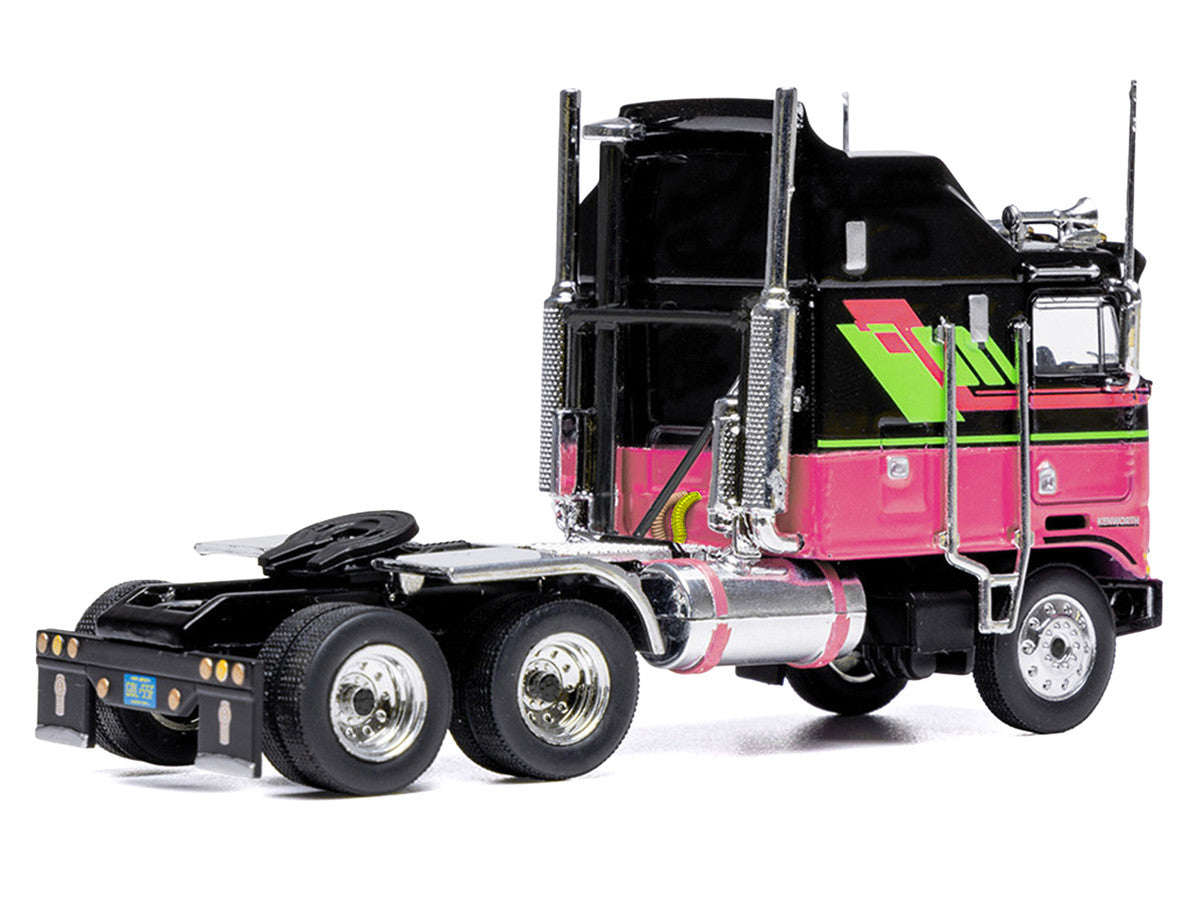 1976 Kenworth K100 Aerodyne Truck Tractor Black and Pink with Graphics 1/64 Diecast Model by IXO Models-1