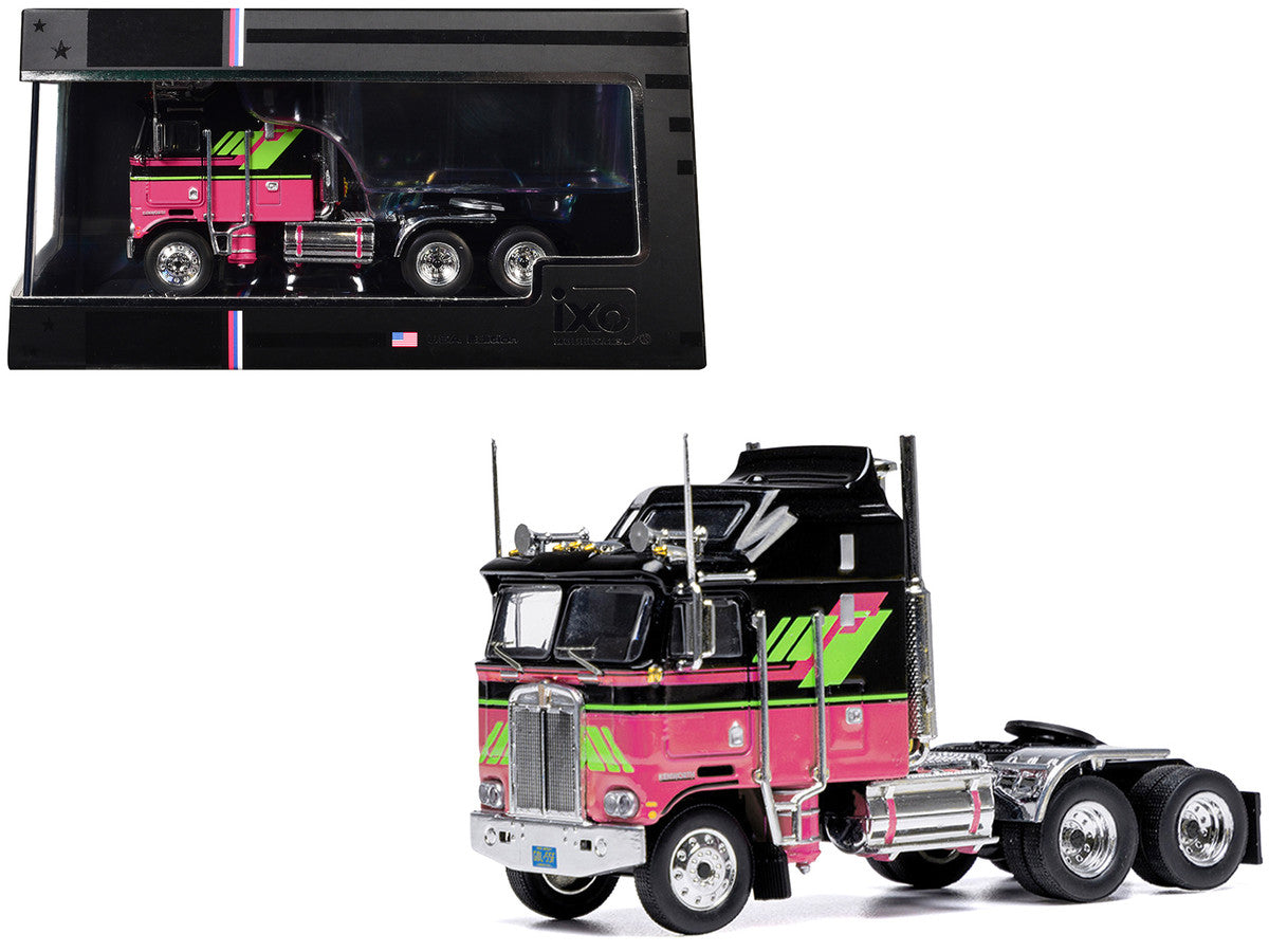 1976 Kenworth K100 Aerodyne Truck Tractor Black and Pink with Graphics 1/64 Diecast Model by IXO Models-2