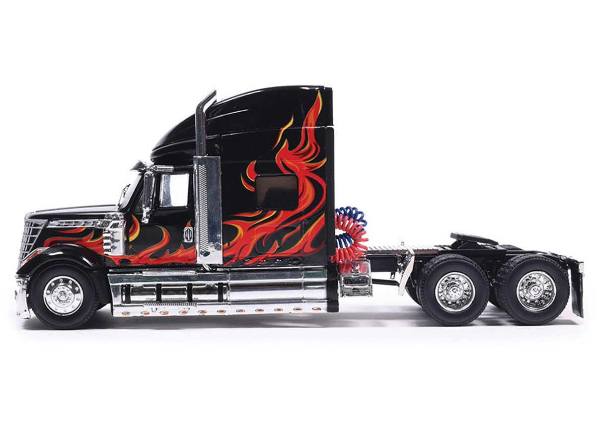 2010 International Lonestar Truck Tractor Black with Flame Graphics 1/64 Diecast Model by IXO Models-2