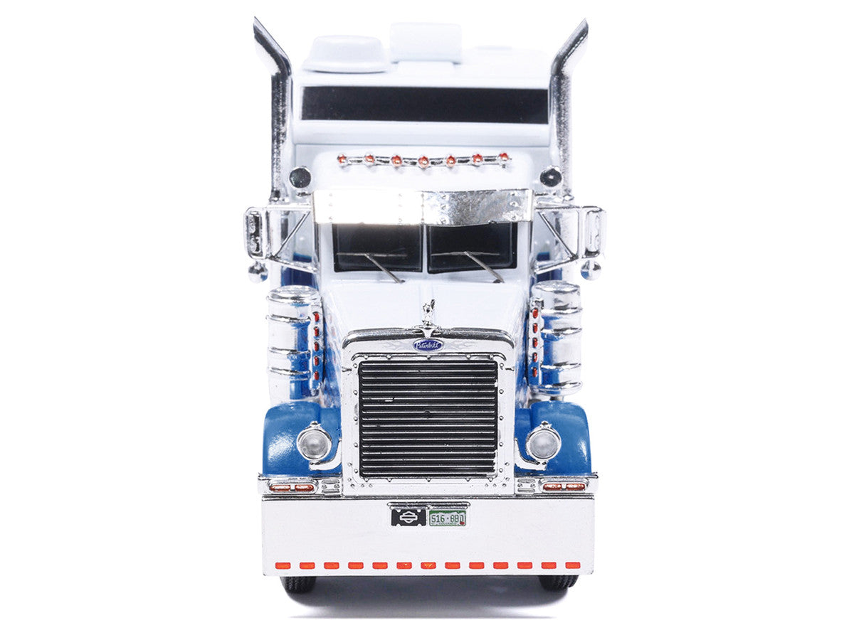 2002 Peterbilt 379 Truck Tractor White and Blue with Graphics 1/64 Diecast Model by IXO Models Greenlight