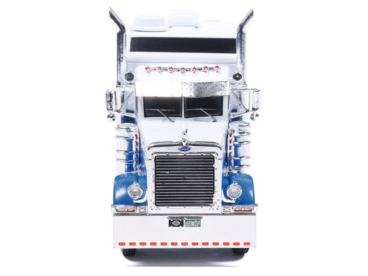 2002 Peterbilt 379 Truck Tractor White and Blue with Graphics 1/64 Diecast Model by IXO Models Greenlight