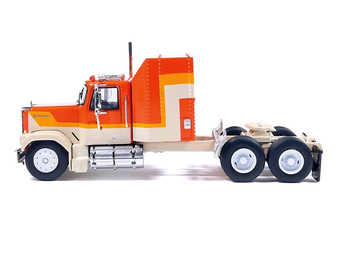 1980 GMC General Truck Tractor Orange with Stripes 1/64 Diecast Model Car by IXO Models IXO