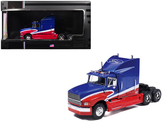 1990 Ford Aeromax Truck Tractor Blue Metallic and Red with White Stripes 1/64 Diecast Model Car by IXO Models IXO