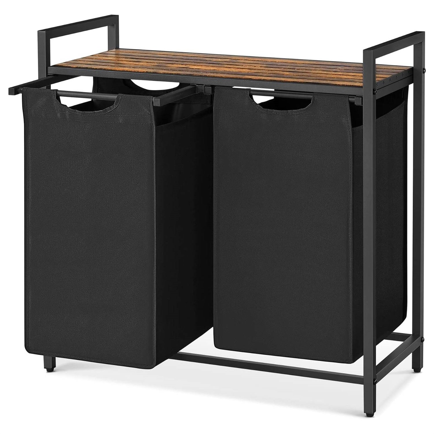 Metal Wood Industrial Modern Laundry Sorter Hamper Black/Brown HomePacific