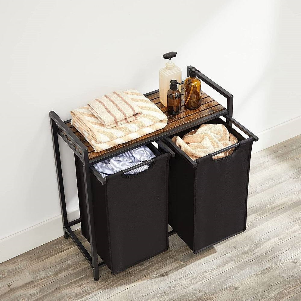 Metal Wood Industrial Modern Laundry Sorter Hamper Black/Brown HomePacific