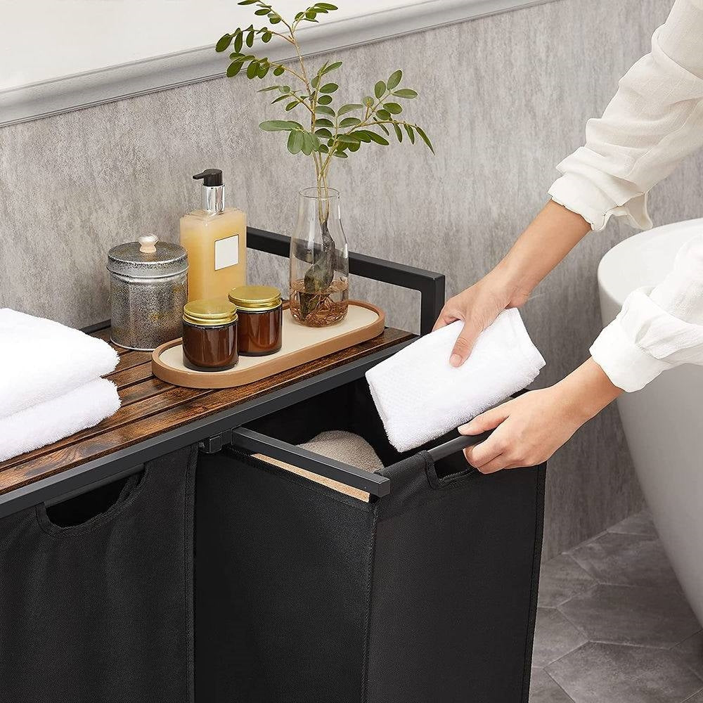 Metal Wood Industrial Modern Laundry Sorter Hamper Black/Brown HomePacific