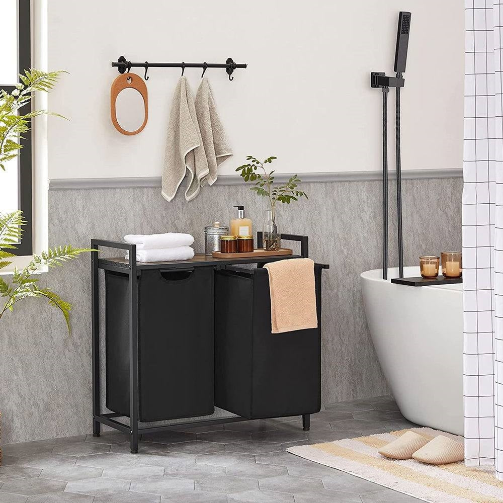 Metal Wood Industrial Modern Laundry Sorter Hamper Black/Brown HomePacific