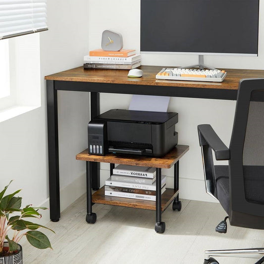 Industrial Black Metal Rustic Wood Printer Stand Cart with Bottom Paper Shelf-1