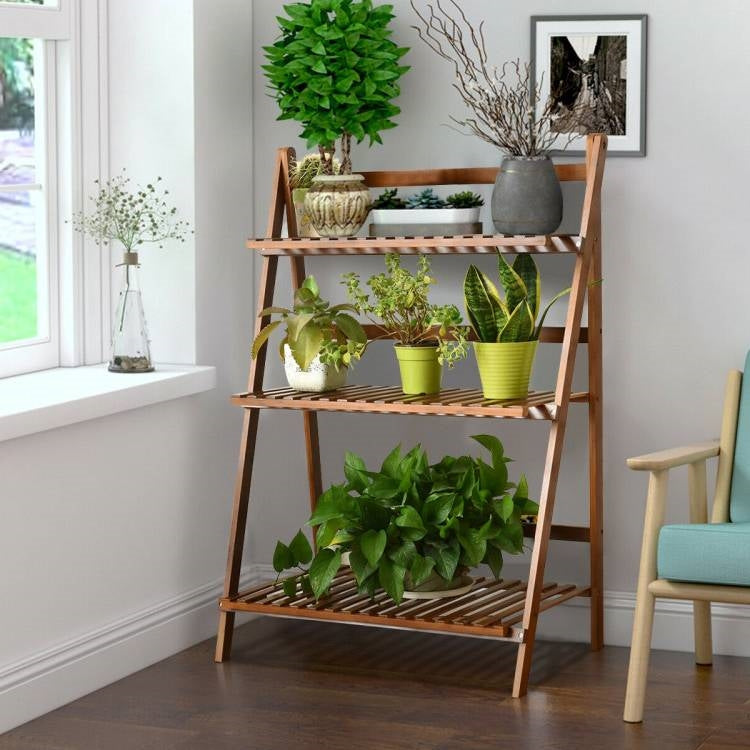 Farmhouse Indoor/Outdoor 3 Tier Folding Plant Stand Planter Shelving Unit FastFurnishings