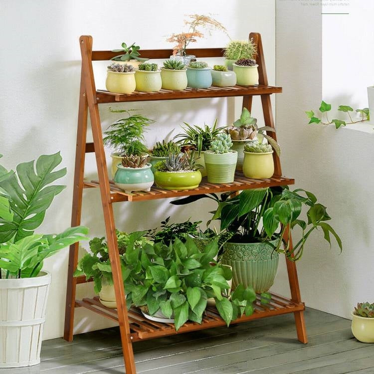 Farmhouse Indoor/Outdoor 3 Tier Folding Plant Stand Planter Shelving Unit FastFurnishings