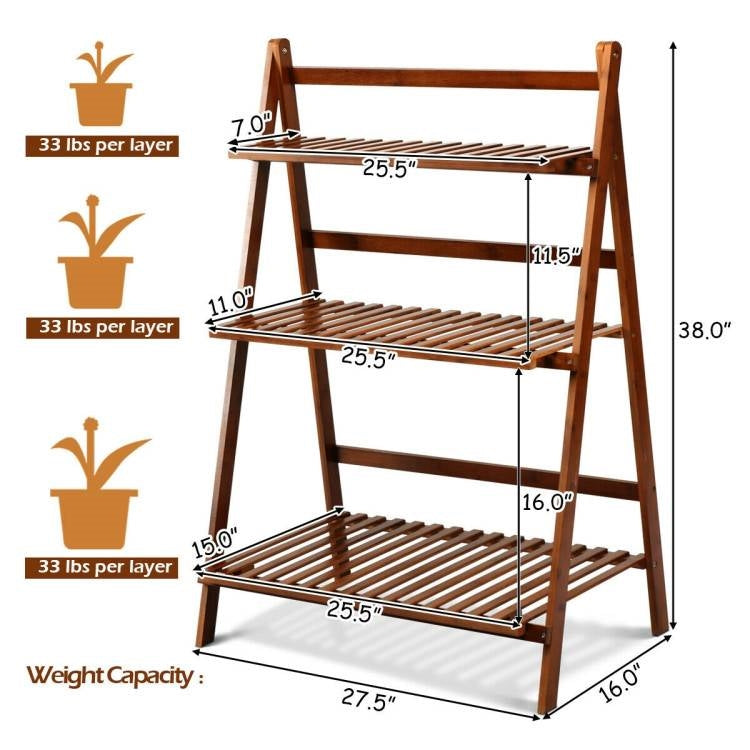 Farmhouse Indoor/Outdoor 3 Tier Folding Plant Stand Planter Shelving Unit FastFurnishings