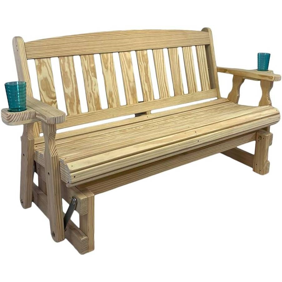 4ft Heavy Duty Unfinished Wood Porch Glider Bench with Cupholders - Made in USA FastFurnishings