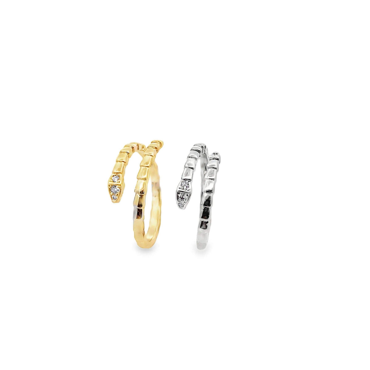 Open Snake Ring with CZ Accents – Adjustable Serpent Ring (D69A) MIA J