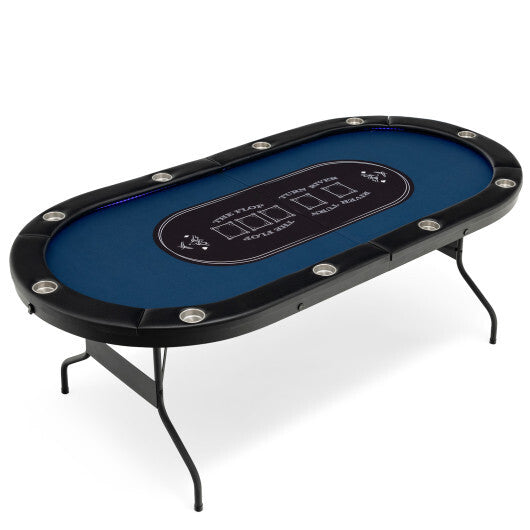 Foldable 10-Player Poker Table with LED Lights and USB Ports Ideal for Texas Casino-Green W2B