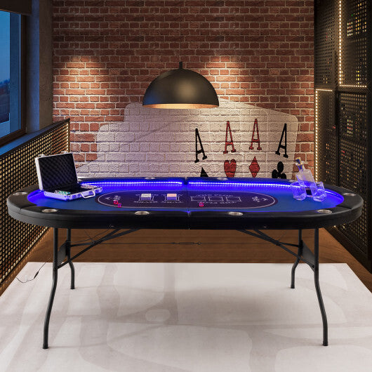 Foldable 10-Player Poker Table with LED Lights and USB Ports Ideal for Texas Casino-Green W2B