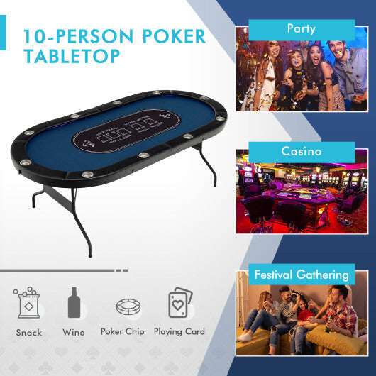 Foldable 10-Player Poker Table with LED Lights and USB Ports Ideal for Texas Casino-Green W2B