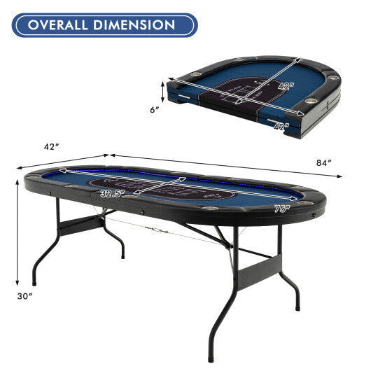 Foldable 10-Player Poker Table with LED Lights and USB Ports Ideal for Texas Casino-Green W2B