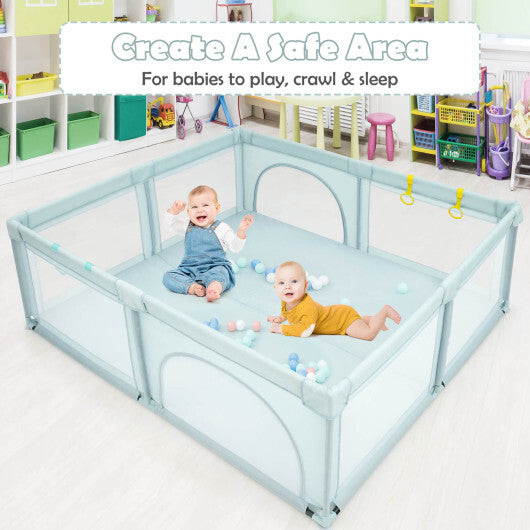 Large Infant Baby Playpen Safety Play Center Yard with 50 Ocean Balls-Gray W2B