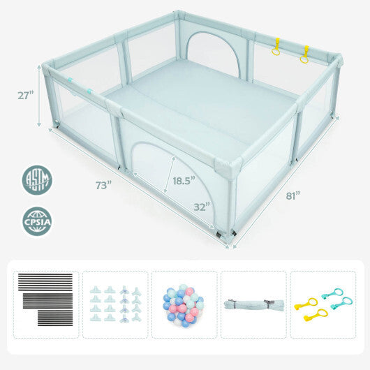 Large Infant Baby Playpen Safety Play Center Yard with 50 Ocean Balls-Gray W2B