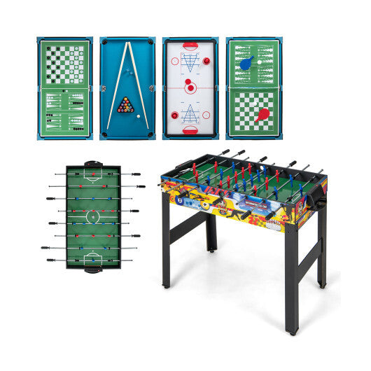 12-in-1 Combo Game Table Set with Foosball Air Hockey Pool Chess and Ping Pong W2B