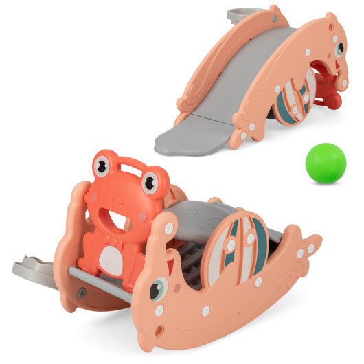 3-in-1 Kids Slide Rocking Horse Set Convertible Toddler Slide with Basketball Hoop-Green W2B