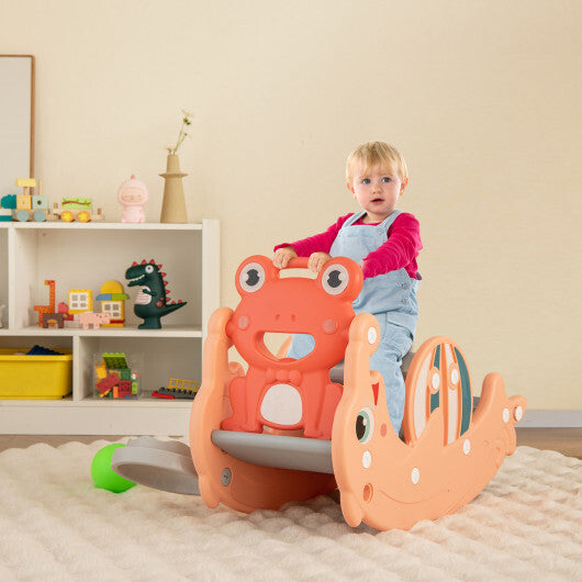 3-in-1 Kids Slide Rocking Horse Set Convertible Toddler Slide with Basketball Hoop-Green W2B