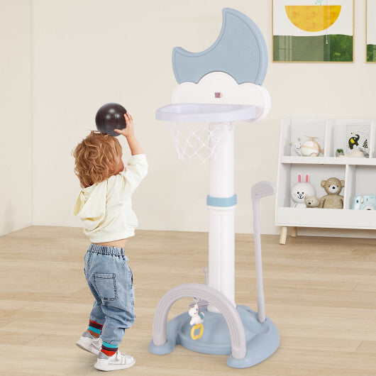 4-In-1 Kids Basketball Hoop with Moon-shaped Electronic Scoreboard and Play Set-Blue W2B