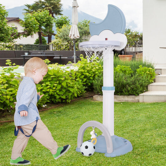 4-In-1 Kids Basketball Hoop with Moon-shaped Electronic Scoreboard and Play Set-Blue W2B