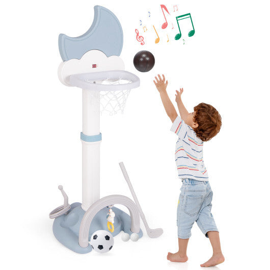 4-In-1 Kids Basketball Hoop with Moon-shaped Electronic Scoreboard and Play Set-Blue W2B