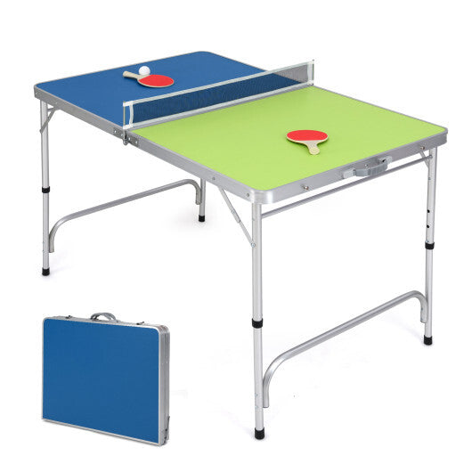 Foldable Ping Pong Table Game Set Mini Table Tennis Table with Adjustable Height-Blue & Green