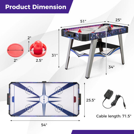 Air Powered Hockey Game Table with 2 Pushers and Pucks-Blue W2B