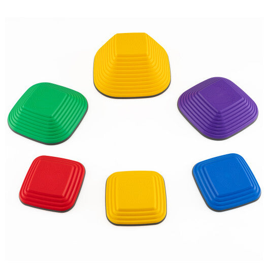 6 Pieces Kids Stepping Stone Square Balance Blocks Indoor Outdoor-Multicolor W2B