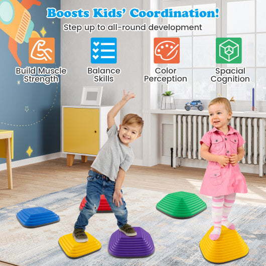 6 Pieces Kids Stepping Stone Square Balance Blocks Indoor Outdoor-Multicolor W2B