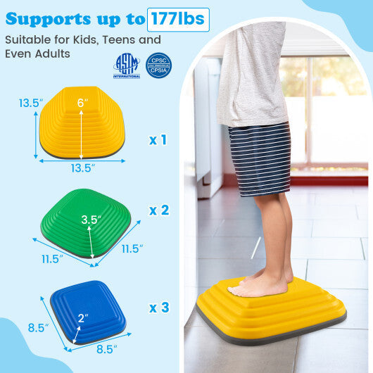 6 Pieces Kids Stepping Stone Square Balance Blocks Indoor Outdoor-Multicolor W2B