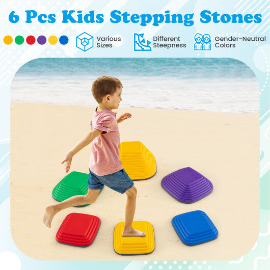 6 Pieces Kids Stepping Stone Square Balance Blocks Indoor Outdoor-Multicolor W2B