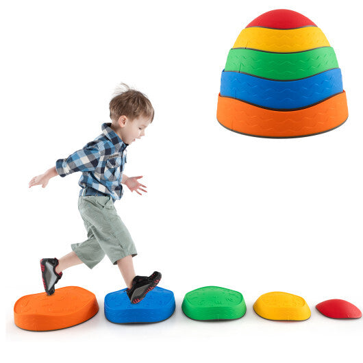 5 Pieces Kids Stepping Stones Stackable Round Indoor Outdoor-Multicolor W2B