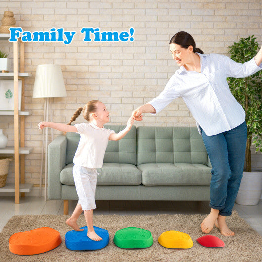 5 Pieces Kids Stepping Stones Stackable Round Indoor Outdoor-Multicolor W2B