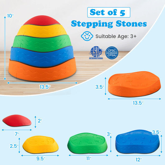 5 Pieces Kids Stepping Stones Stackable Round Indoor Outdoor-Multicolor W2B