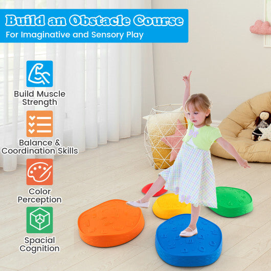5 Pieces Kids Stepping Stones Stackable Round Indoor Outdoor-Multicolor W2B
