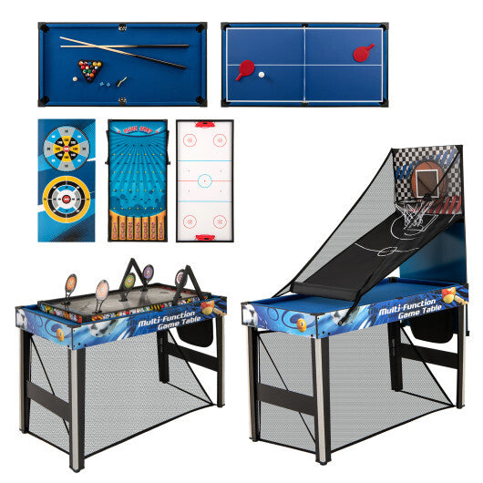 10-in-1 Combo Game Table Set with Table Tennis  Basketball  Soccer-Blue W2B
