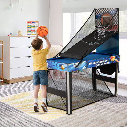 10-in-1 Combo Game Table Set with Table Tennis  Basketball  Soccer-Blue W2B