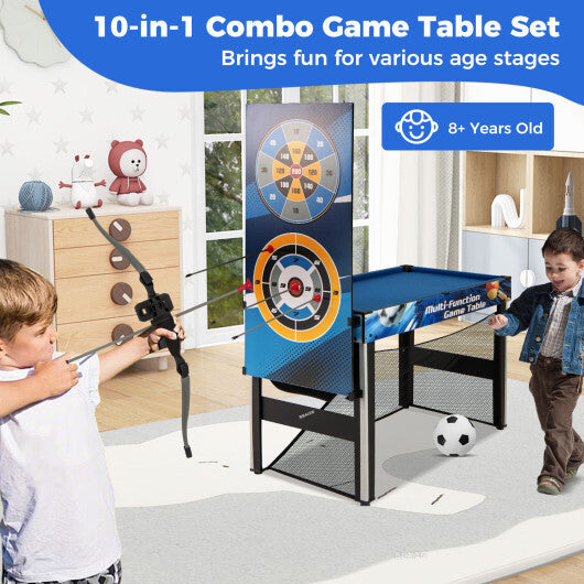 10-in-1 Combo Game Table Set with Table Tennis  Basketball  Soccer-Blue W2B