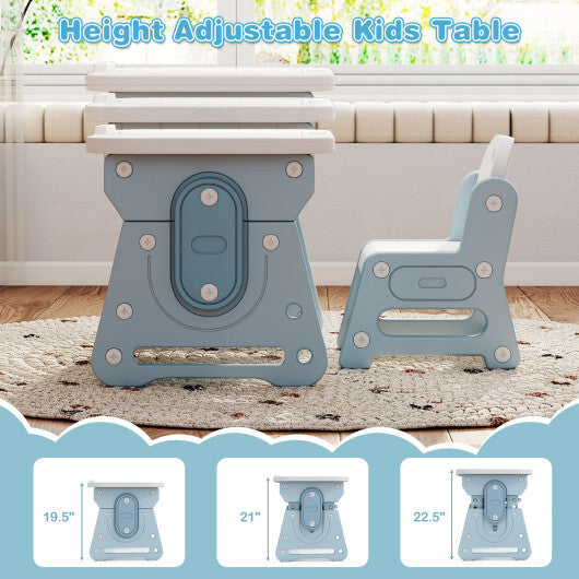 Height Adjustable Kids Table and Chair Set with Tiltable Whiteboard and Concave Shelf-Gray