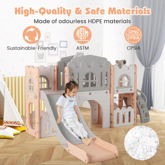 All-in-1 Toddler Slide Playset Playground with Tunnel and Ladder and Basketball-Yellow